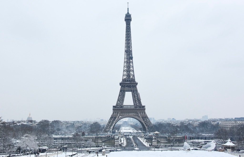 Eiffel tower from a distance in winter