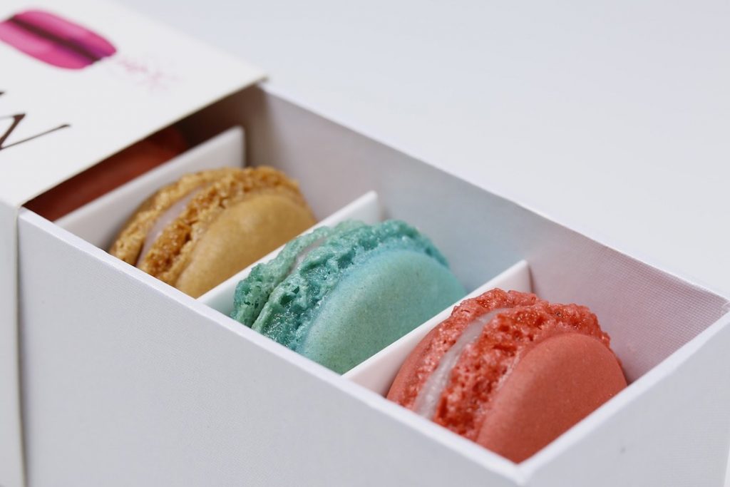 Colourful macarons in a box