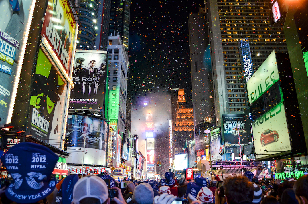 Fireworks and confetti display as the ball drops on New Year's eve in Time Square in 2012