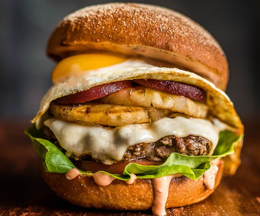 Australian Burger with the lot including pineapplee, beetroot and egg to help your hangover