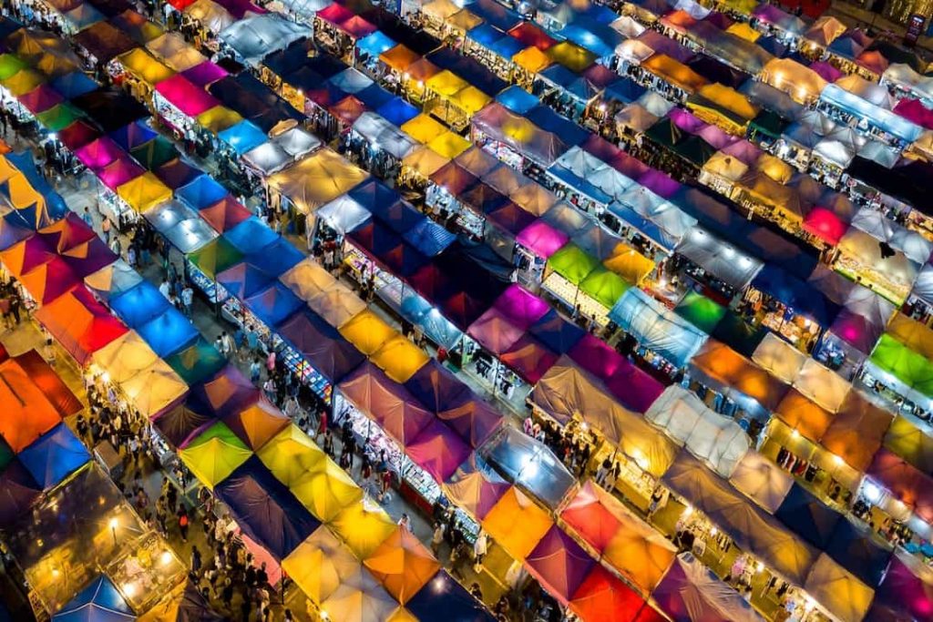 Aerial shot of Rot Fai Train Night Market, Thailand