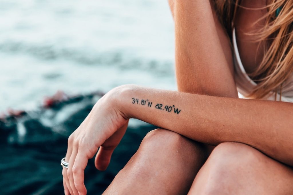 Coordinates tattoo - flying with a new tattoo