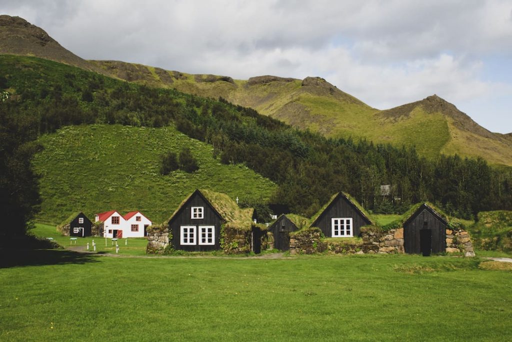 Moss-roofed houses in Iceland