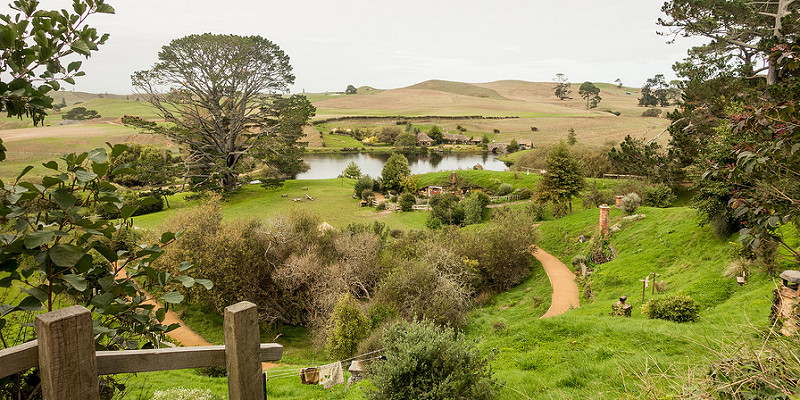 Middle-earth on earth: A view of Hobbiton from near Bilbo's house. It's a very pleasant place on Earth. (Matamata, New Zealand)