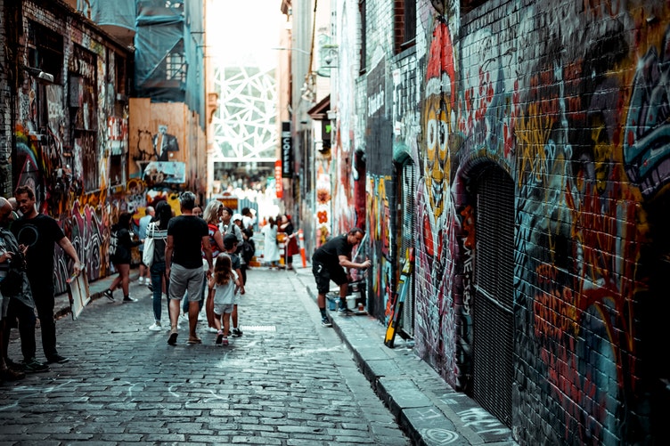 Alleyway with Street art in Melbourne, Australia