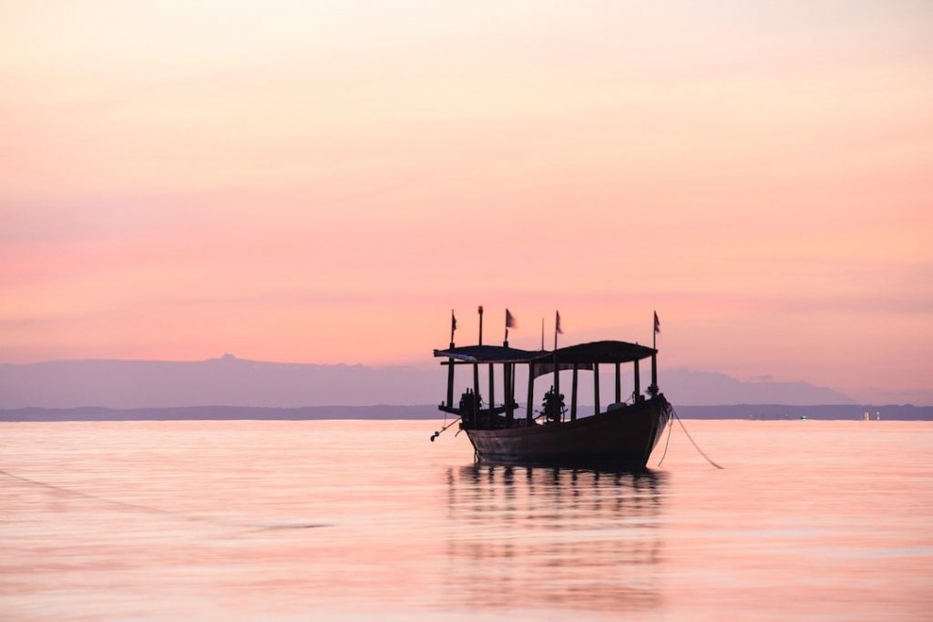 A boat during sunset in Koh Rong, Cambodia