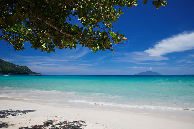 White sand beach with blue water