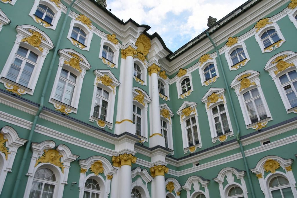 The blue and gold Winter Palace, St. Petersburg, Russia