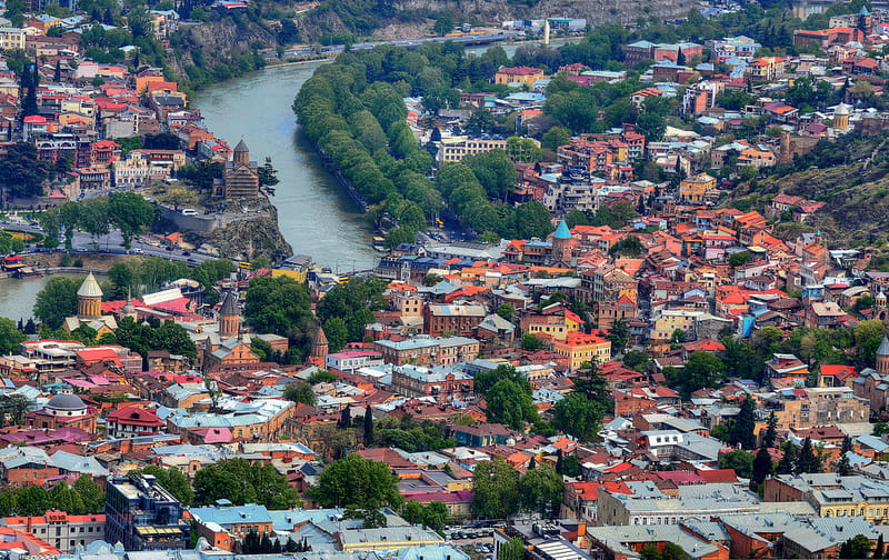 Colourful Old city of Tbilisi in Georgia from a distance