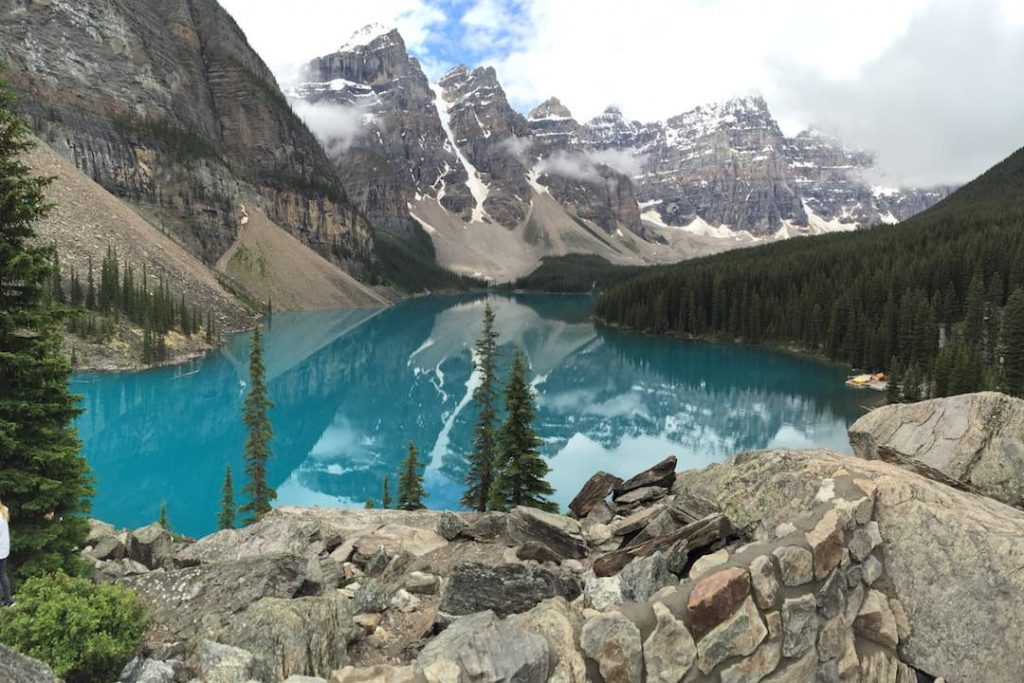 Trees and mountains around Lake Louise, Alberta