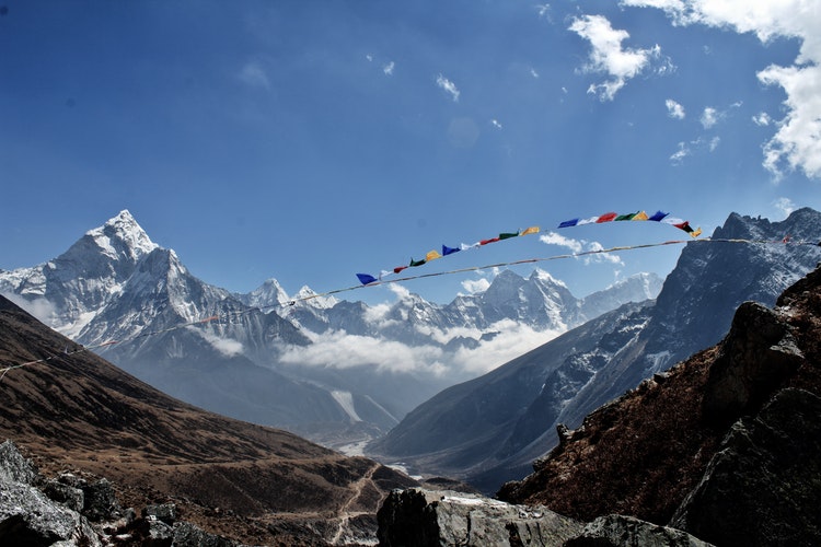 Coloured flags at Thukla Memorial Everest Basecamp