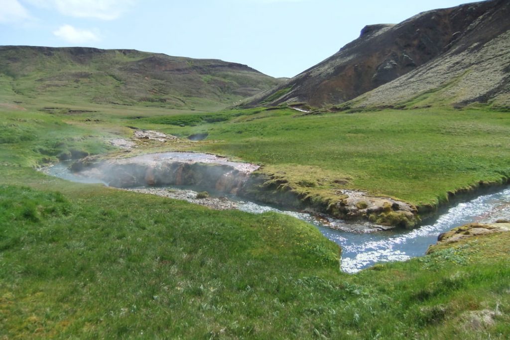 Hot springs in Reykjadalur Valley, Iceland