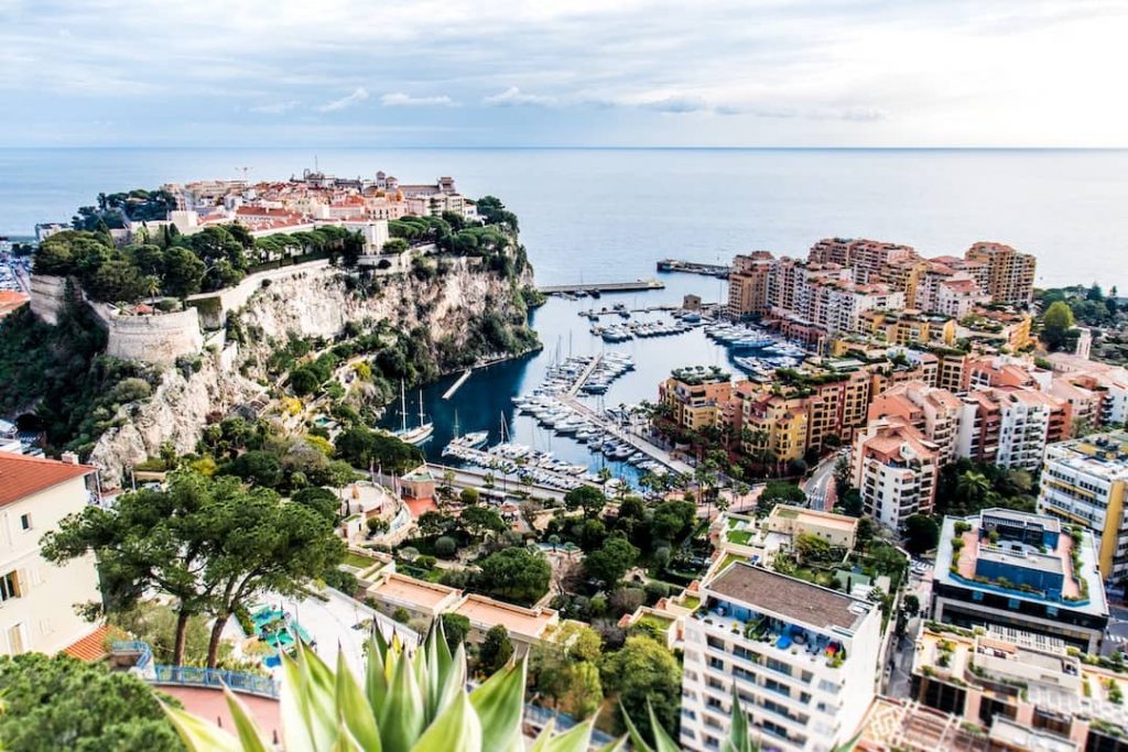 An arial shot of Monaco by the ocean