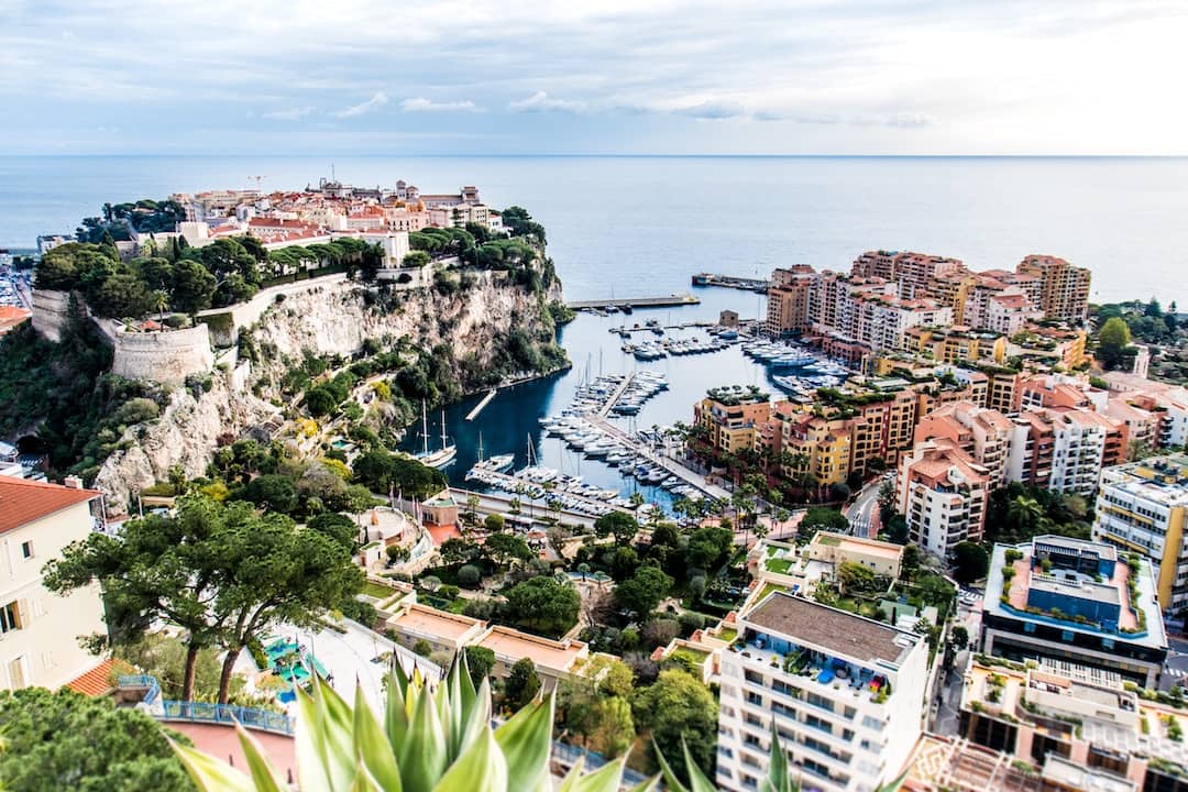 An arial shot of Monaco by the ocean