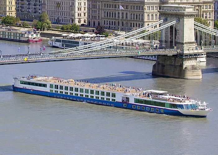 A ship sails through Budapest