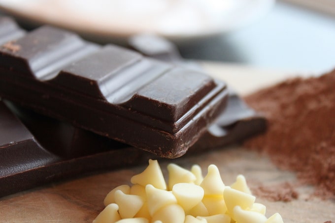 Dark, white, and powdered chocolate