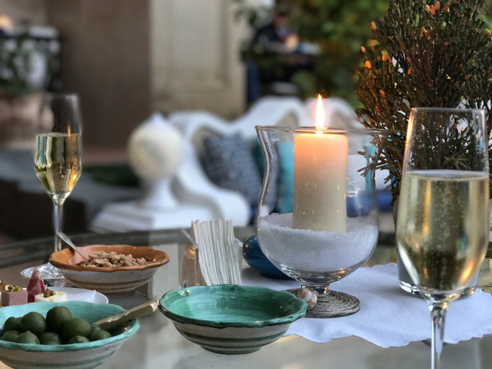 champagne flutes on table