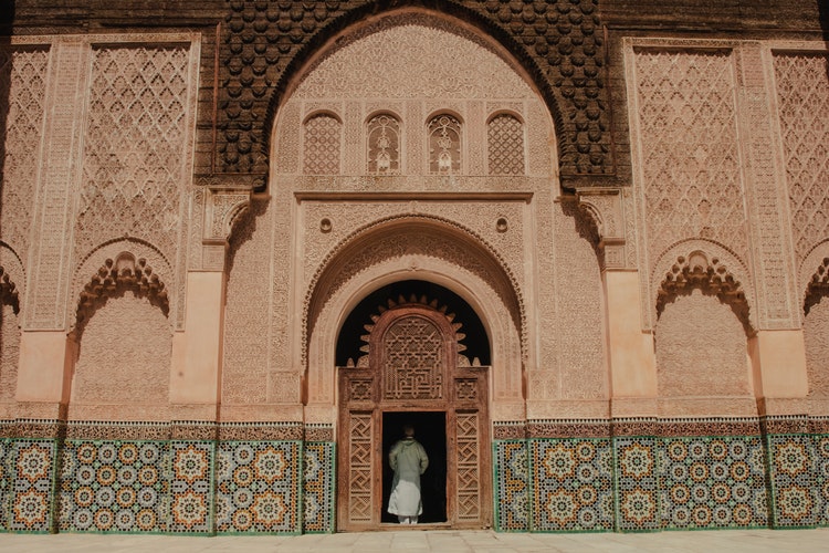 intricate tile work on a facade in Marrakech