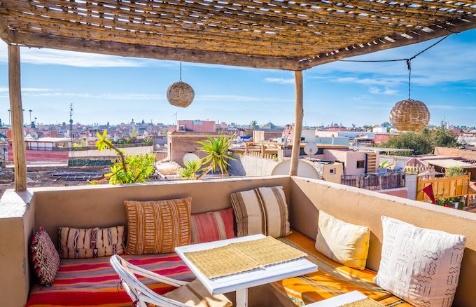 a cafe rooftop overlooking morocco