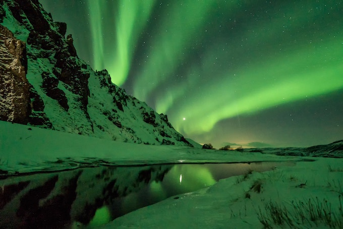 Green northern lights over Iceland