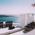 A view of the ocean from a balcony in Santorini, Greece