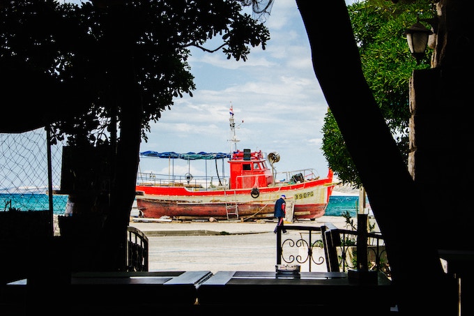 A red boat in Pag, Croatia