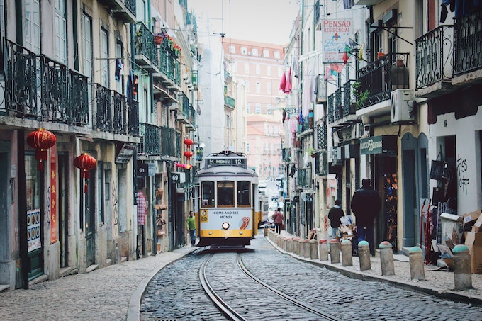 A tram in Lisbon, Portugal