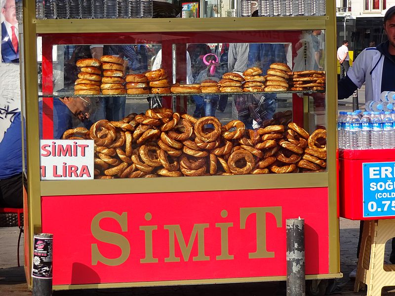 Simit sold from a push-cart in Istanbul, Turkey