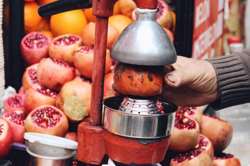 Freshly squeezed pomegranate juice from a street vendor in Istanbul, Turkey