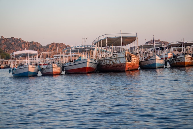 Boats on the Nile River, Aswan Dam, Egypt