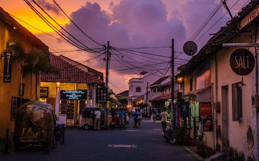 Sunset over the streets of Galle Fort in Galle, Sri Lanka