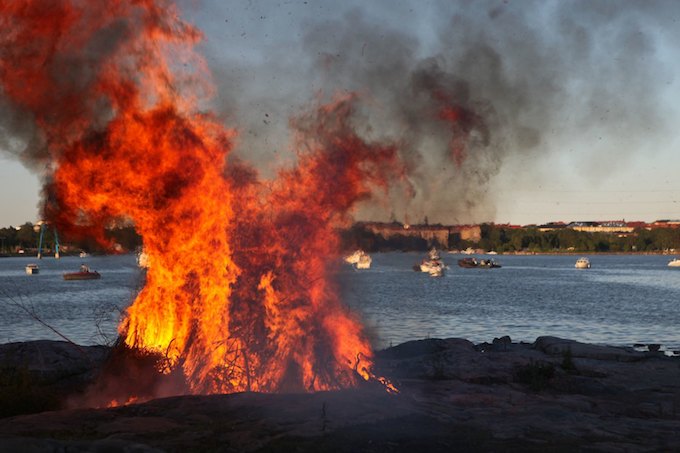 A large bonfire in Helsinki, Finland, in celebration of Midsummer