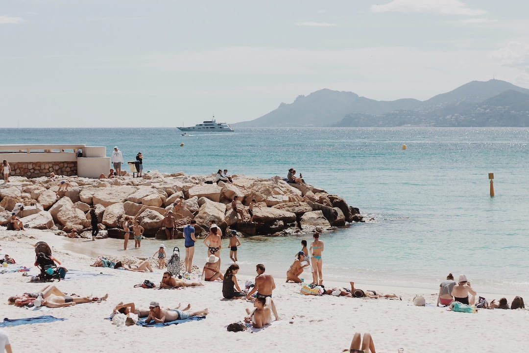 People on the beach at Cote D'Azur, France