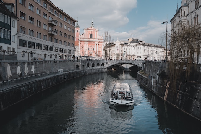 A canal cruise in Ljubljana, Slovenia