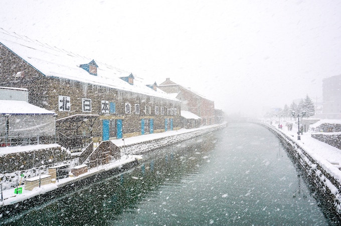 A snow day by a river in Japan
