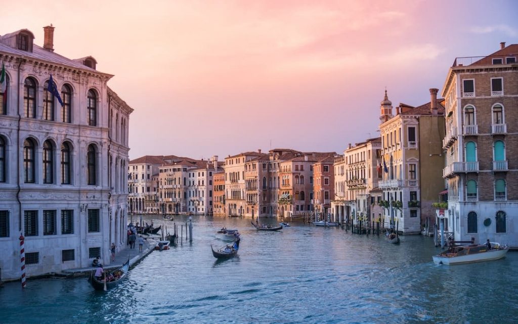 Gondola's floating down a canal in Venice, Italy