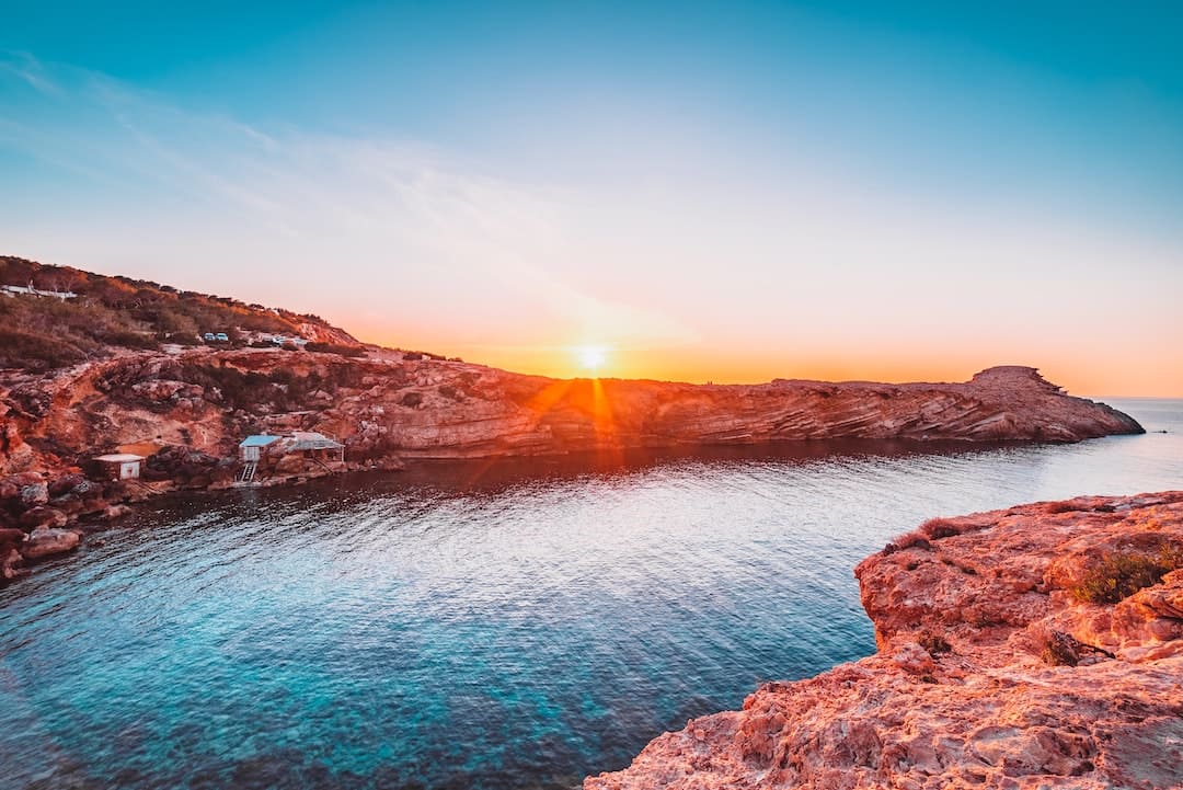 Rock formations and sea at Punta Galera, Ibiza, Spain