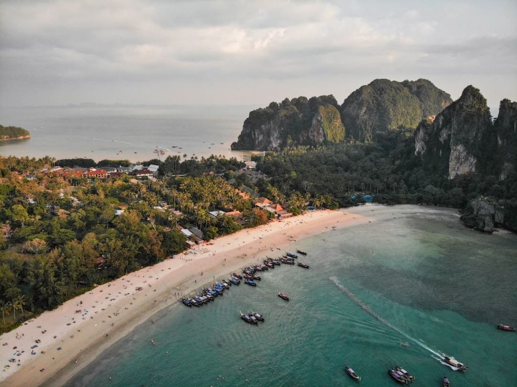 Aerial shot of beaches in Railay, Thailand