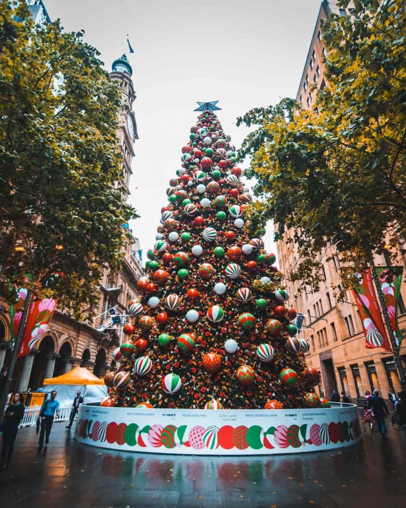 Decorated Christmas tree on the street of Sydney, Australia
