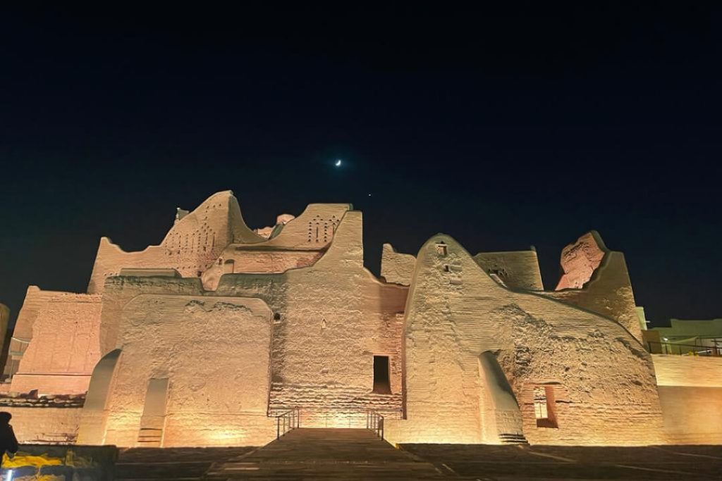 A night view of At-Turaif UNESCO World Heritage Site in Diriyah, Saudi Arabia.