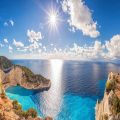 Panorama of Navagio beach with shipwreck in Zakynthos island in Greece